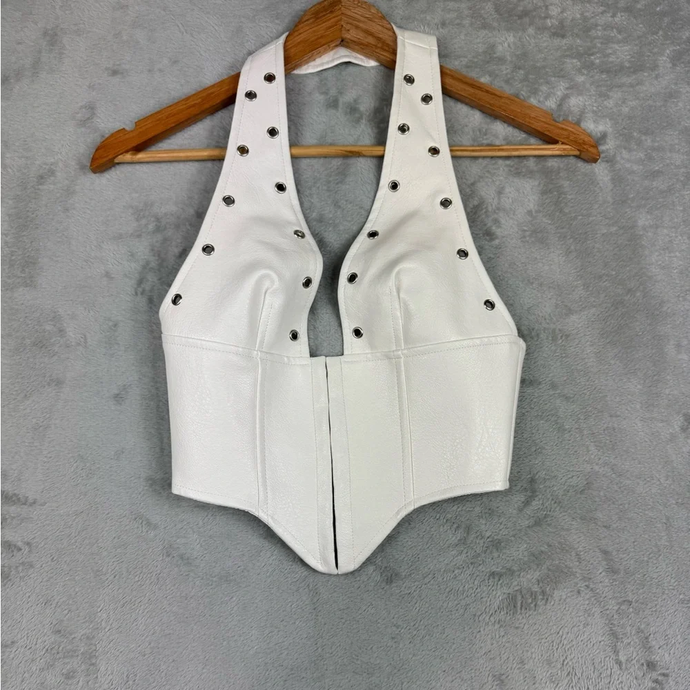 Princess Polly Palladia Jordy Grommet Faux leather corset halter top new Sz 2